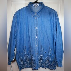 Club Z Denim Woman’s Shirt sz 22/24 Embroidered
